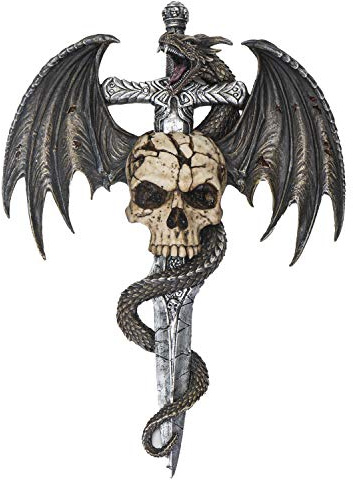 SUMMIT COLLECTION Spirale Draco Drache Totenkopf Dolch Fantasy Gothic Deko Wandskulptur 14 Zoll