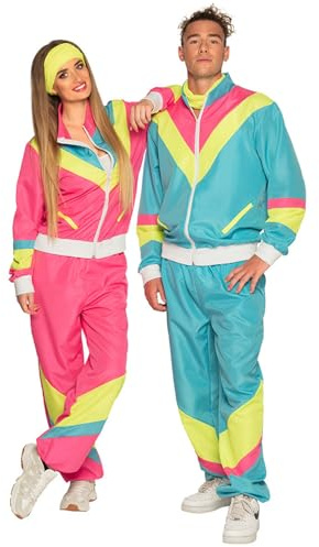 Boland - Kostüm Trainingsanzug Damen 80er Jahre, Neonpink | Jacke und Hose, leuchtet im Schwarzlicht, Retro Jogginganzug, Karneval, Mottoparty, Gruppenkostüm Erwachsene