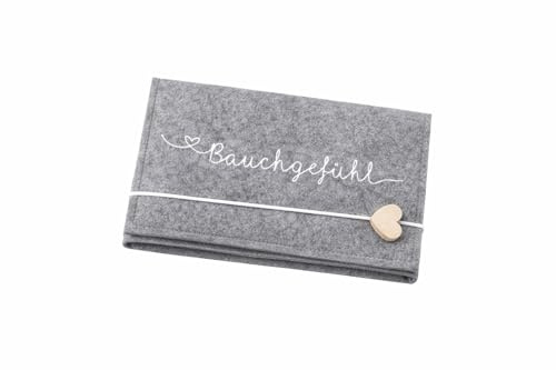 Mutterpasshülle Bauchgefühl grau im schlichten Design, mit Fach für Ultraschallbild, Mutterpass aus Filz, Handmade, passend für den Deutschen Mutterpass