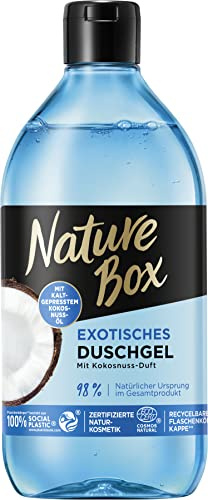Nature Box Duschgel (385 ml), exotisch mit Kokosnuss-Duft, vegane und ph-hautneutrale Formel mit kaltgepresstem Kokosöl, Naturkosmetik zertifiziert