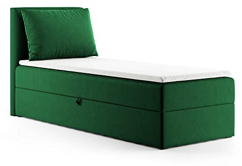 Sofnet Boxspringbett Egro Mini mit Bettkasten und Kissen - Einzelbett mit Bonell-Matratze und Topper, Polsterbett, Bett, Schlafzimmer (Grün (Kronos 19), 90 x 200 cm)