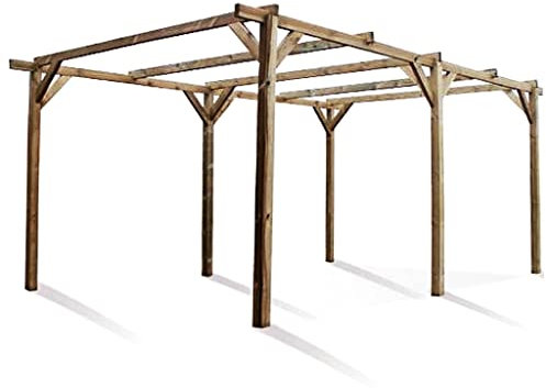 Bricoloco Cochera de Madera para 1 Coche Exterior Pino 13,4 m² 3x5 MTS. Certificado FSC y Tratamiento antihongos, Insectos y Moho. Garaje Exterior para Coche. (1)