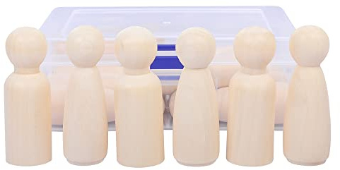KTHZI 16PCS Wooden Peg Dolls 75MM with storage case, Unifinished People for DIY and Painting, Big Large Nature Plain Figures Craft Art Projects Decoration, Toy Kids