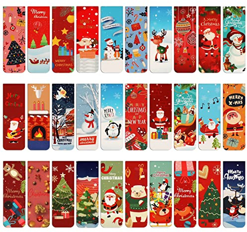 MWOOT 30 Stücke Weihnachten Schneemann Magnetische Lesezeichen Bookmarks,Magnetic Book Markers Bürobedarf Partei Spiele Geschenke,Niedliches Lesezeichen für Kinder Jungen und Mädchen(30 Styles,2x6cm)