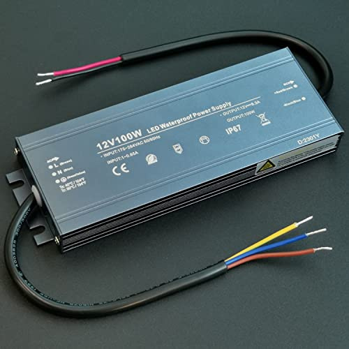 LED Trafo 12V 100W, IP67 Wasserdicht Extrem Dünner Trafo 230v auf 12V | Alinana 12V Netzteil 100w für LED Streifen Lampen, Transformator 12Vdc 0-8,5A
