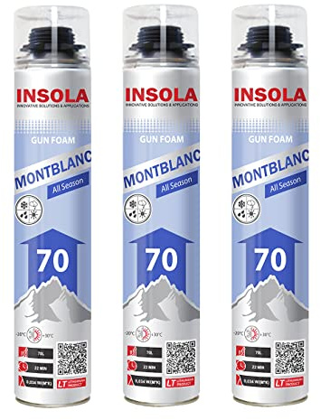 INSOLA Mousse Expansive Pistolable Toutes Saisons - Aérosol de 870 ml - pour l'Isolation Thermique et Phonique (Lot de 3)