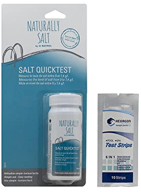 BAYROL SALT QUICKTEST 10 Analyses - Testeur de Taux de Sel (tube de 10) | Bandelettes d'Analyse de l'Eau + 10 Tests HPS OFFERTS 6 en 1