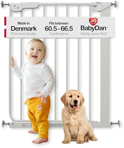 BabyDan Esbjerg, Extra Slim Montado a presión Puerta de escalera, 60,5-66 cm, Barrière pour bébé/Puerta de seguridad, Blanco, Hecho en Dinamarca - (Puerta para mascotas/Puerta para perros)