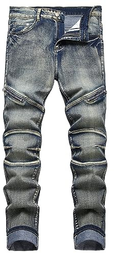 JUNBAOSS Men's Stretch Skinny Jeans Slim Fit Distressed Tapered Leg Stretch Biker Denim Pants Men's Ripped Slim Fit Skinny Destroyed Distressed Straight Leg Jeans, Nostalgic 6804, Size 30
