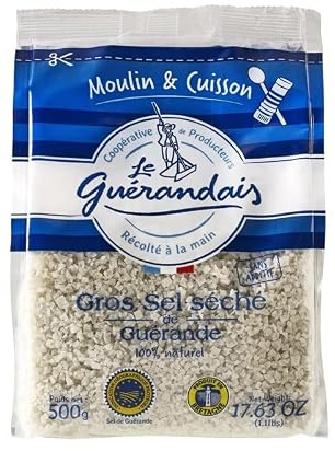 Gros Sel Séché Spécial Moulin Sachet 500g - LE GUERANDAIS - Sel de mer naturel pour rehausser la saveur des viandes, poissons et légumes - Le Lot De 4