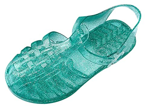 HAOLEI Jelly Shoes Toddler Girls Summer Beach Closed Toe Sandals Crystal Princess Dress Flats Little Kids T-strap Soft Rubber Sole Anti Slip Water Shoes UK Child 2-10 Years