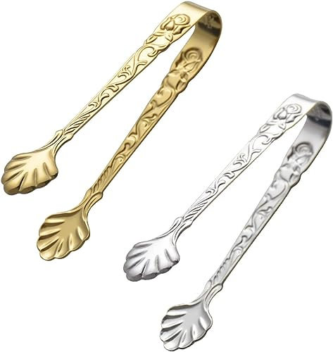 Zuckerzange mit Rosen-Griff, Vintage-Rosen-Relief, Edelstahl, Eiswürfelklammern, Zuckerzange, silberfarben und goldfarben, kleine Lebensmittelklammern für Tee- und Kaffeepartys, 2 Stück