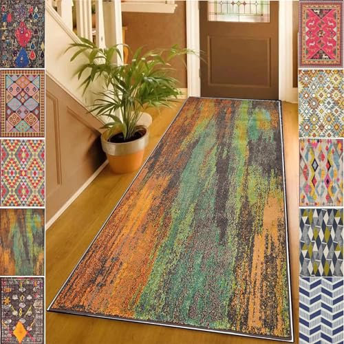 YANHONG Handwebteppich Läufer Teppich 80 x 160 cm Anpassbar rutschfest Velours Teppichläufer für Wohnzimmer, mit rutschfestem Gelrücken für Drinnen und Draußen, Blau A