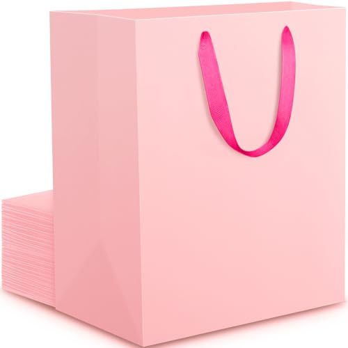 EUOSAR Geschenktüten Rosa Groß - 20 STK Geschenktasche Pink-230GSM Einkaufstüten Papiertragetaschen Einfarbig L 25x13x32cm-Geschenktasche Hoch- Pink Gift Bag- Papiertüten mit Henkel Rosa