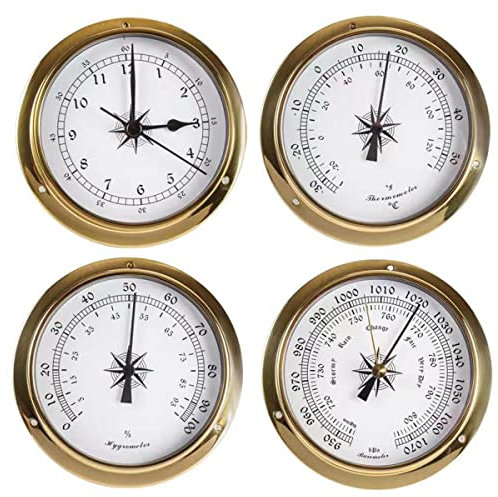OUSIKA Barometer for den Außenbereich, 4er-Pack, Barometer, Thermometer, Hygrometer, Uhr, Wandmontage, Verwendung for den Innen- und Außenbereich, barometrisches Manometer, Barometer for Wand, Fischer