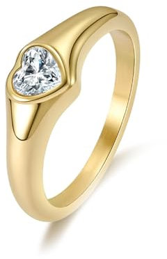 KnSam Verlobung Ring Damen 7MM, Poliert Herz Damenringe Eheringe mit Zirkonia Trauringe, Edelstahl Ring Gold, Gr.62 (19.7)