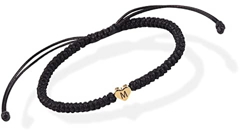 Armband mit Buchstaben und Herz für Pärchen, Initial Armband A-Z Gravur Armband für Frauen und Männer, Partnerarmband Freundschaftsarmband Geschenk Paar Valentine's Day Geschenke (Schwarz, M)