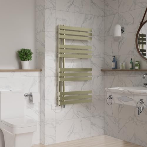 Warmehaus 1200x600mm Brushed Brass Designer Bathroom Electric Heated Towel Rail Rad Ladder Radiator Kit 700W
