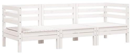 vidaXL Gartensofa 3-Sitzer, Outdoor Sofa mit Latten-Design, Gartencouch Modular, Gartenmöbel Gartengarnitur Sitzgruppe, Weiß Massivholz Kiefer