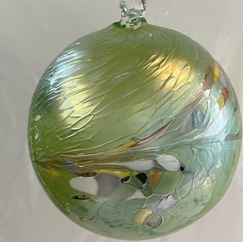 Oberstdorfer Glashütte Kugel zum hängen Glaskugel Ornament grün bunt Fensterdekoration mundgeblasenes Kristallglas Durchmesser ca. 10 cm