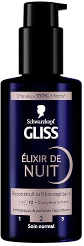 Schwarzkopf - GLISS - Elixir de Nuit - Reconstruit la Fibre Capillaire - Haptiq System - Complexe Ionique - Longueurs & Pointes Fourchues - Cheveux 100% Plus Forts - Soin Normal - Sans Rinçage - 100ml