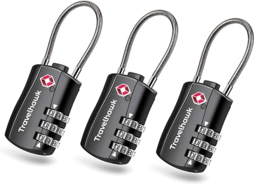 TravelHawk Koffer Zahlenschloss - 3er Set - TSA Schloss mit Zahlencode Kofferschloss Vorhängeschloss Gepäckschloss Kabelschloss 3-Stellig Kombinationsschloss Reiseschloss für Reisekoffer Reisetasche