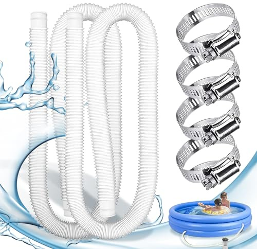 2 pcs Manguera piscina 32mm,Tubo piscina 32mm con 4 abrazaderas metálicas,para piscinas elevadas,spa,Accesorio ideal para piscinas (Blanco)