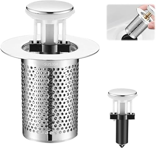 3 Stück Bodenablauf Filter aus Edelstahl, Pop Up Abflussstopfen mit Sieb, Abflusssieb Waschbecken Bodenablauffilter für Badezimmer, Badewanne und Küche, Rostfreie für Saubere Abflüsse (A-Kurzer Kern)