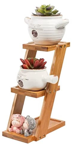 REEKOS Pflanzenregal Blumenständer Pflanzenständer 3-lagiger Pflanzenständer Desktop-Pflanzenhalter Bambus Blumenständer Schlafzimmer Arbeitszimmer Dekoration Blumenregal Blumentreppe