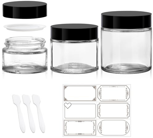 3 Pack Clear Glass Jars with lids, 4 oz, 2oz and 1 oz, Reusable Sample Jars