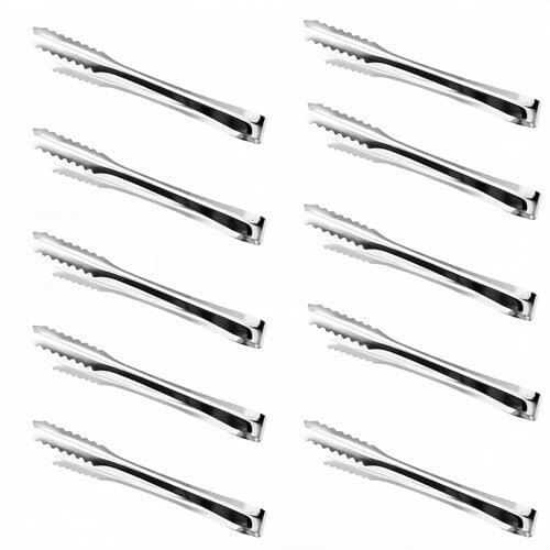 10 Pcs JUNEYES tainless Steel Ice Sugar Tongs Mini Serving Tongs Small Tongs for Food Sweets Bread Cake Kitchen Wedding Party Bar Bucket