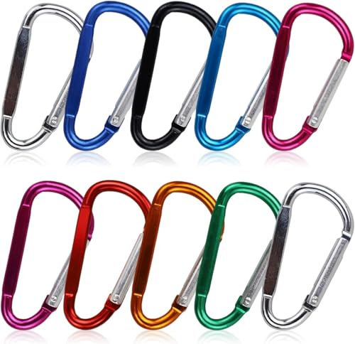 Multicolor Locking Key Chain Clips for Camping Traveling Hiking Keychains Keyring Outdoor Carabiner D Ring Clip Hook Durable Keychain Camping Accessories for Outdoor Fishing Hiking (10 PCS)