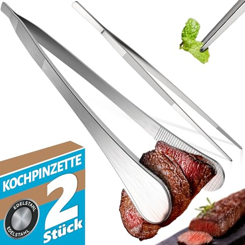 Menz Kochpincett set – 2 st kochen pincett, küche-pincett, 30 cm, runde grillpincett för att baka och borstat och spitze küchenpincett för att dekorera