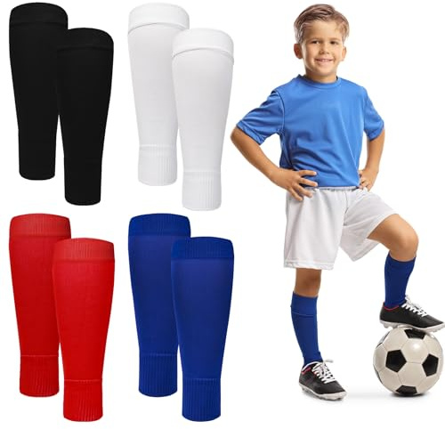 4 Paare Saugfähig Fußball Sleeve, Atmungsaktiv Schienbeinschoner Socken | 4 Farben Stutzen Fußball, Stutzen Ohne Socken, Unisex Tube Stutzen, Schienbeinschoner Halter für Jungen Mädchen