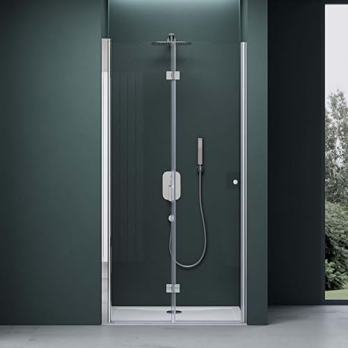 Mai & Mai Duschtür Nischentür dusche Duschabtrennung Duschkabine mit Drehfalttür 75x190cm ESG-Sicherheitsglas inkl. NANO-Beschichtung in Klarglas Teramo26K