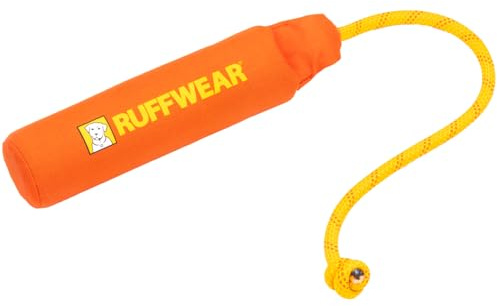 RUFFWEAR Lunker Wurfspielzeug für Hunde - strapazierfähiges, weiches Stoffspielzeug mit Seilgriff zum Apportieren und Ziehen an Land & Wasser, Tangelo Orange, Medium