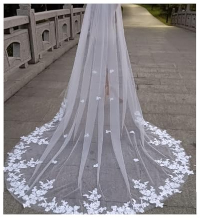YETGFBH Brautschleier,Schleier Weiße Mantilla Hochzeitsschleier Lange Spitzenkante Brautschleier Mit Kamm Hochzeitszubehör Weiße Schleier Braut(White,250cm)