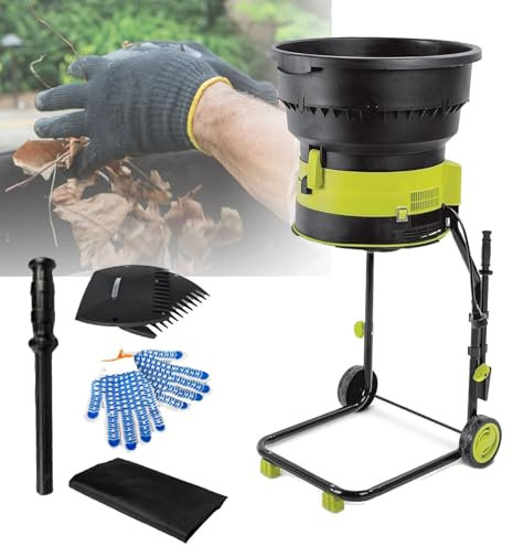 YMXEURSC Déchiqueteuse de Compost électrique Leaf Mulcher, broyeur de Feuilles de Jardin 2500W avec Roues et Sac de Stockage, pour Le Nettoyage de la Cour, Le compostage (40m)