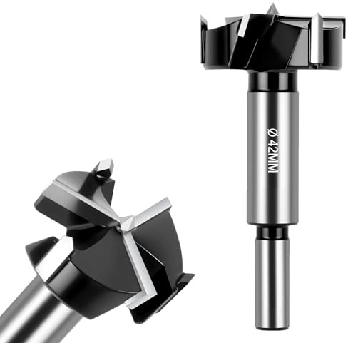 Flintronic Forstner borrbit, 42 mm, Forstner borrbits, uppgraderad version med 3 skäreggar, runda skaft för trä, lövträ, fiberskivor
