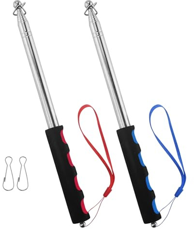 2 aste telescopiche per bandiere, aste telescopiche allungabili, bastone per bandiera, 2 m, in acciaio inox con 4 ganci, asta telescopica allungabile viaggi, campeggio, guide turistiche (blu rosso)