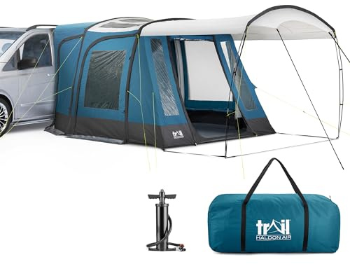 Trail Haldon Air Driveaway Awning for Campervans & MPVs, Fitting Height 180cm-210cm, Inflatable TPU Poles, Safety Purge Pump, PVC Skylights, Canopy, UPF50+, 5000mm Waterproof, L235cm x W300cm x H210cm
