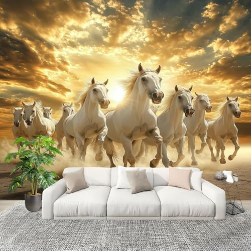 Art Papel Tapiz Fotográfico Una Manada de Caballos Corriendo 250x175 cm Decoración de Pared Tipo Póster Sala Cuarto Mural Pared Oro Decoración De Interiores Fondo De Pantalla