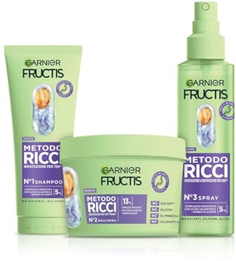 Garnier Fructis Kit Idratante, Con Shampoo, Maschera e Spray, Per Tutti i Tipi di Riccio, Ricci Definiti, Idratati e Morbidi, Con Acido Ialuronico e Burro di Karité, Metodo Ricci