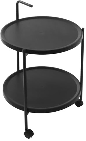 Etrhdfyts Rund Beistelltisch Schwarz Metall Beistelltisch auf Rollen Couchtisch 2 Ebenen 46cm-Breit 55cm-Hoch