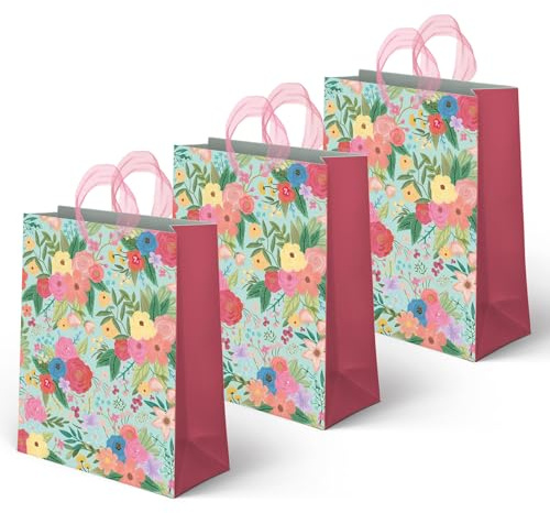 OH YEAH - 3 Bolsas de Regalo Medianas con Flores - 26 x 10 x 32 cm - Bolsas para Regalos Temáticos - Cumpleaños, Aniversarios y Detalles Especiales - Detalles Personalizados - REGALO ÚNICO