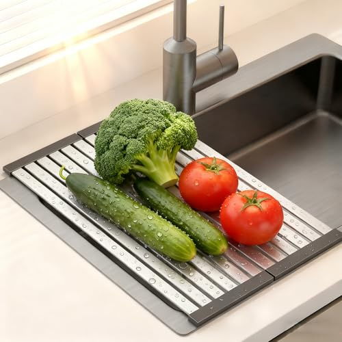 Abtropfgitter Spüle aus Edelstahl 304, faltbar rutschfest, 45 x 30 cm | Ergonomische Lendenunterstützung für langes Sitzen, entlastet den Rücken, pflegeleicht und formstabil