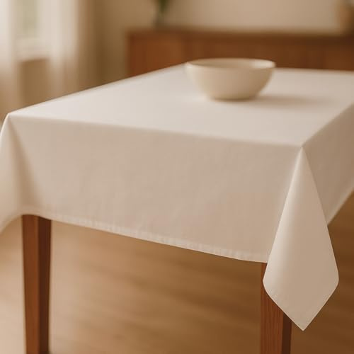 Tischdecke Weiß 100% Baumwolle Linon - Kochfest, Wiederverwendbar, Weißes Tischtuch für Hotel, Messe, Gastronomie & Zuhause (4, 130x130 cm)