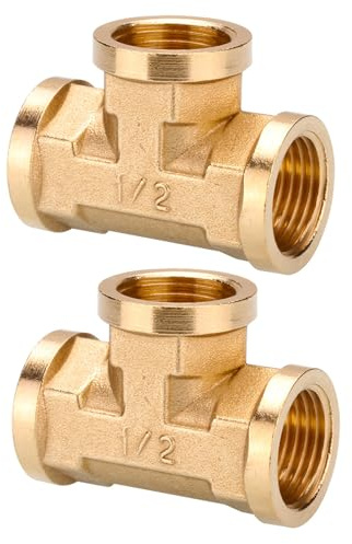 Confezione da 2 connettori a T in ottone massiccio, resistenti all'erosione, resistenti alla pressione, adattatori per tubi idraulici, raccordi idraulici in ottone