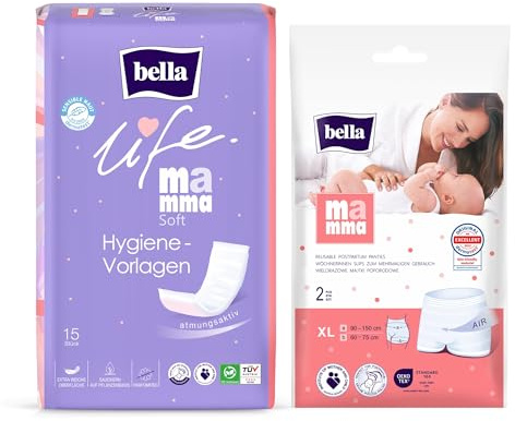 bella life Mamma Soft Wochenbett Set XL 45 Einlagen & 6 Netzslips parfümfrei atmungsaktiv Hebammen Empfehlung