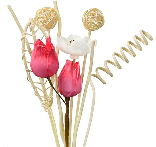 9 Pcs Reed Diffuser Sticks, Red Reed Fragrance Diffuser Flowers Set, Natural Rattan&Handmade Flower Refill Replacement Sticks, House Bedroom Office Decor